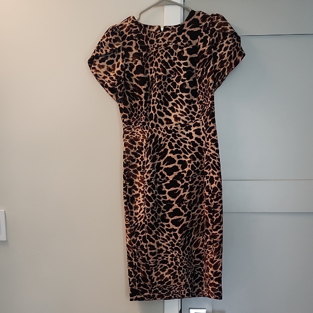 Calvin Klein Brown and Black Sheath Dress Short Sleeve Crew Neck